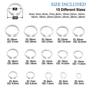 315ピース/セット品揃えキット15サイズM4 ~ M28ブラックステンレス鋼シャフト外部保持リングワッシャーCクリップスナップサークリップ - Product Image 5