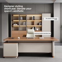 Scrivania Direzionale Minimalista Moderna a L in Legno per Uso Commerciale, Scrivania da Lavoro per Presidente o Capo con Mobile Laterale