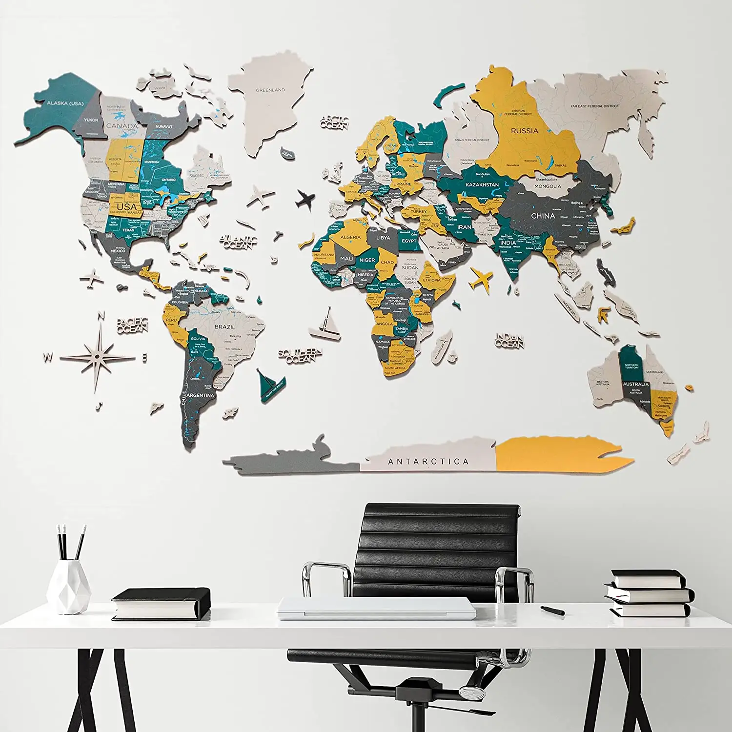 New home office gifts large push pin map decoration art wall world travel map 3D wood world map