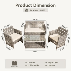 Modern Rattan Outdoor Sofa Set with Waterproof <strong>Cushions</strong> Powder Coated Frame UV-Resistant PE Rattan-4 Pieces <strong>Garden</strong> <strong>Furniture</strong> - Product Image 2