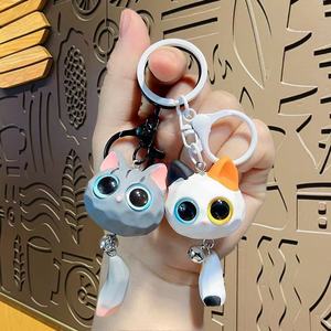 Bán Buôn 3D PVC Nhựa Dễ Thương Phim Hoạt Hình Lớn Mắt Mèo Con Mèo Con Carabiner Keychain Vài Đầy Màu Sắc In Kỹ Thuật Số Mèo Chuông Vòng Chìa Khóa - Product Image 3