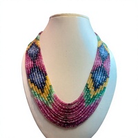 Collier de perles facettées multicolores en émeraude naturelle, rubis et saphir, 9 brins, certifié TASBIYA GEMS, évalué par une tierce partie