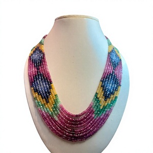 Collar de Cuentas Facetadas Multicolores de Esmeralda, Rubí y Zafiro Naturales, 9 Hilos, Certificado por TASBIYA GEMS, Valorado por Terceros - Product Image 1