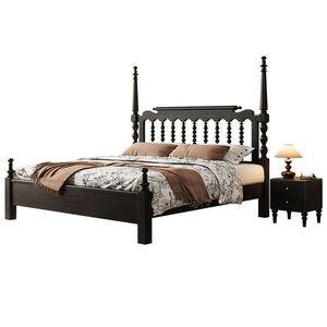 French Retro Solid Wood <b>Bed</b> <b>Double</b> Storage Master Bedroom Beaded <b>Bed</b> Simple Luxurious - Product Image 3