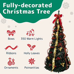 Árbol de Navidad Artificial Plegable Preiluminado de 4/5/6/7 pies para Decoración de Fiestas Navideñas, en Oferta - Product Image 2