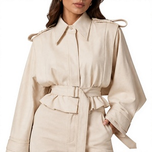 Chaqueta corta tipo trench para mujer con cinturón, hombros con epaulettes y mangas largas - Product Image 1