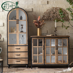 American Country Style Entryway <b>Storage</b> Cabinet With Glass Doors And Drawers For Living Room Decorative Use - Product Image 1
