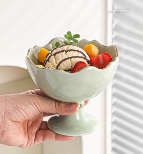 Ceramic Gold Rim Ice Bowl Macaron Simple Salad Tall Design Feeling Dessert - Product Image 4