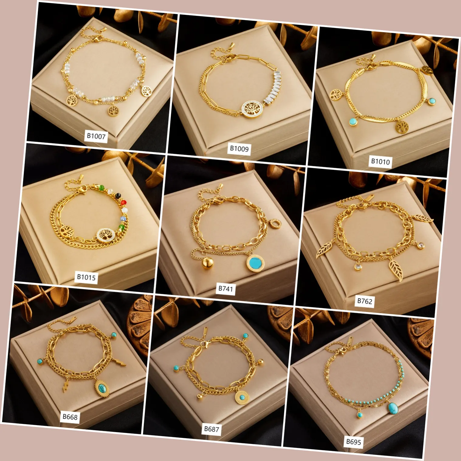 Mode Verstelbare Niet-Aanslag Roestvrij Staal 18K Gouden Armband Femme Eenvoudige Turquoise Sieraden Armbanden Armbanden