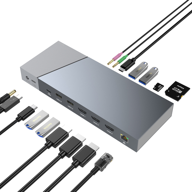 Certified DisplayLink PC Dock 4K30HZ High Performance Universal HDMI Type C USB-A Docking Station for Triple Monitors Tablets