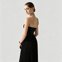 Robe longue noire sans bretelles pour femme, ornée de strass, jupe en tulle, silhouette trapèze, élégante, pour soirée formelle