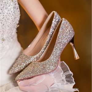 Escarpins à talons hauts pour femmes, à bout pointu, à paillettes dégradées, talon aiguille, pour mariée, mariage, soirée, cérémonie - Product Image 4
