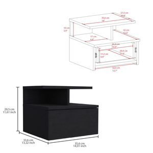 Mesa de Noche Flotante Adele Negra con Cajón y Estantes Abiertos para Dormitorio - Product Image 3