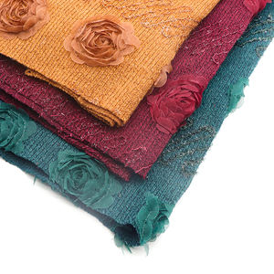 Warm Soft Stretch 240gsm Polyester Rayon Spandex Flower Rose Knit Embroidery <strong>Hacci</strong> Sweater <strong>Fabric</strong> - Product Image 1