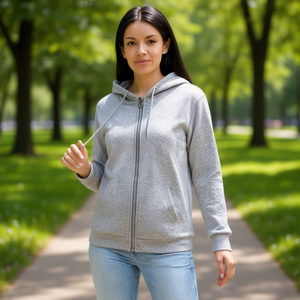 Sudadera con capucha y cremallera para mujer, mezcla de algodón y forro polar, informal, de otoño, color liso, manga larga, corte regular, con bolsillos - Product Image 2