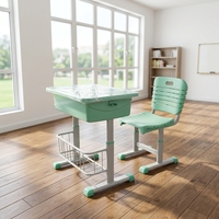 Ensemble bureau et chaise d'école réglables en hauteur, bureau d'élève en plastique avec plateau de rangement