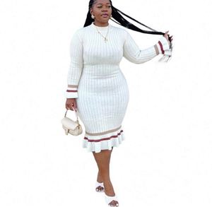 Cộng Với Kích Thước Ăn Mặc Phụ Nữ Sườn Dệt Kim Vải Dài Tay Áo 3XL 4XL Thời Trang Dresses Kích Thước Lớn Quần Áo Phụ Nữ - Product Image 6