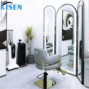 KISEN Stainless Steel Salon Display Cabinet Dressing <b>Table</b> And Storage Shelves Contemporary Large <b>Mirror</b> For Barber Shop Use - Product Image 5