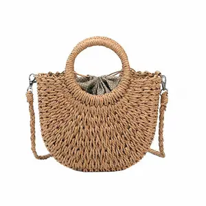 Boho debriyaj çantalar Bohemia çanta Rattan Tote saman Tote hasır Vietnam kompakt örgülü moda şapka ve saplı çanta Lady yenilik