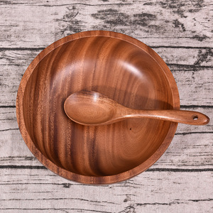 Noyer grand bol à soupe de nouilles instantanées en bois d'acacia poli anti-brûlure bol en bois domestique pour le riz à salade pour enfants - Product Image 4