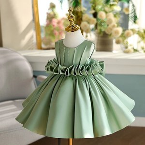 2025 été Boutique vert nœud Satin enfants vêtements princesse porter demoiselle d'honneur <span class=keywords><strong>robe</strong></span> de soirée fleur filles robes de mariée - Product Image 3