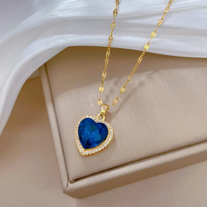 Romantique Saphir En Forme De Coeur Collier Ras Du Cou Bleu Cubique Zircone Gem Forever Love Coeur Pendentif Collier <span class=keywords><strong>Pour</strong></span> Petite Amie <span class=keywords><strong>Cadeau</strong></span> - Product Image 6
