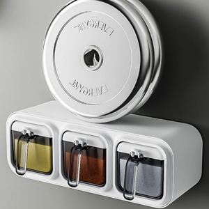 USSE-Frascos de plástico para sal y pimienta, caja de condimentos de 2 piezas con mango, cuchara, tarros extraíbles montados en la pared - Product Image 5