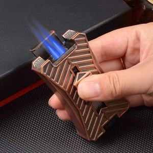 Vente en gros de cigarettes personnalisées, Jet de flamme droit bleu flamme imperméable rechargeable cigare torche briquet - Product Image 2