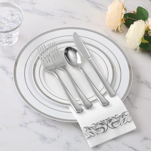Juego de Vajilla Desechable de Lujo al por Mayor, 350 Piezas, con Borde Plateado, Libre de BPA, Platos y Vasos de Plástico Resistentes, Cubiertos <span class=keywords><strong>para</strong></span> Hoteles y Bodas - Product Image 2
