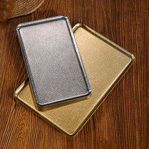 Bandeja Rectangular Retro de Acero Inoxidable 304, Color Dorado, Fondo Plano, Plato Bajo para Cafetería, Hotel, Comidas - Product Image 1