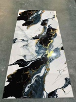 Panneau mural moderne en PVC imperméable à haute brillance MORLENX, imitation marbre UV agate noir et blanc, pour bureaux, bâtiments, divertissements et commerce
