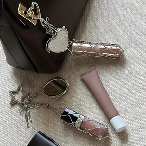 QYS Custom Logo Stainless Steel Mesh Lipstick Holder Keychain Portable Lipstick Net Bag with <b>Mirror</b> <b>Star</b> Charm for Women Gift - Product Image 1