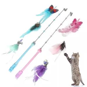 Bricolage jouet pour chat en plumes naturelles fait à la main Da Bird Recharges interactives Teaser Sticks jouet en plumes pour animaux de compagnie
