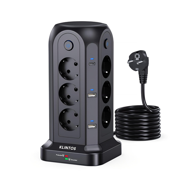 6.5FT Extension Cord with Multiple Outlets,Desktop Surge Protector Power Strip Tower With 12 AC 4 USB+2 USB C for Home Office