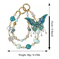 Cadena de Lujo para Teléfono con Mariposa Turquesa, Abalorios de Cristal y Diamantes de Imitación AB, Llavero Dorado, Colgante para Bolso, Joyería Hecha a Mano al por Mayor