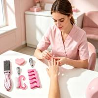 Kit de manucure rose en acier inoxydable, coupe-ongles, brosse à ongles, séparateur d'orteils, ensemble de manucure portable pour la maison et les voyages, coffret cadeau