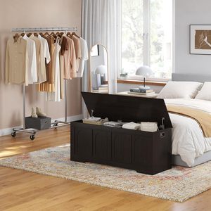 <span class=keywords><strong>Banc</strong></span> de rangement moderne en bois massif écologique et durable, 47,2 po, 2 tiroirs, charnières de sécurité, pour chaussures, salon/chambre, hôtel, montage facile - Product Image 6