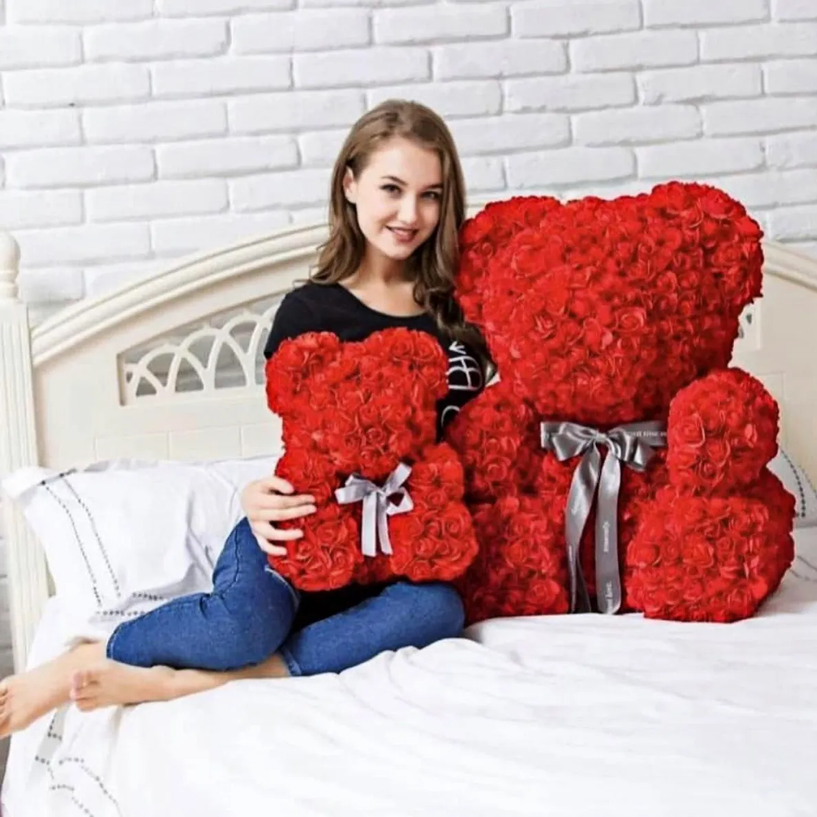 HFlora 25cm Pe Foam Teddy Rose Bear For Valentines Day Hot Sale Artificial Rose Flowers Bears With Box Gift 40Cm Customizable