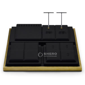 Luxury Handmade OEM/ODM Pu Leather Wood Black Bracelet <b>Necklace</b> Ring Jewelry <b>Display</b> Set <b>Standing</b> - Product Image 6