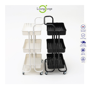 Chariot à roulettes mobile en acier au carbone avec 3 niveaux en plastique blanc SB TECH, avec poignée pour la cuisine, la salle de bain, le salon, le rangement - Product Image 4