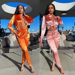 Sexy manica lunga crop top camicetta camicia side split scava fuori cinturino leggings morbido casuale a due pezzi set delle signore delle donne