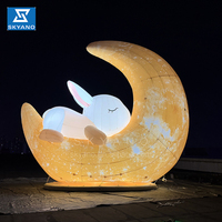 Lapin gonflable géant et lune avec lumière LED Décoration publicitaire Sculpture aérienne Installation artistique