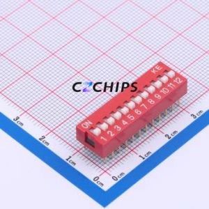 DSWB12LHGETR DIP Switch Switch Flat <b>Toggle</b>, Raised Type Single Pole Single Throw 12 PC Pin - Product Image 1