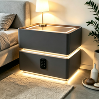 Table de Chevet Intelligente à Coins Arrondis avec Éclairage LED et Serrure Électronique à Code, Personnalisable OEM/ODM, Meuble de Chambre à Coucher