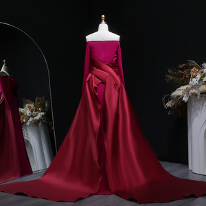 <span class=keywords><strong>Robe</strong></span> de <span class=keywords><strong>soirée</strong></span> sirène Sharon Said SF318 fuchsia à manches longues, épaules dénudées, avec surjupe, pour femmes arabes, idéale pour les bals de promo - Product Image 4