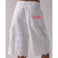 Short en jean à oeillets personnalisé vintage Jeans baggy jorts brodés à trous décontractés pour femmes, jambes larges élégantes
