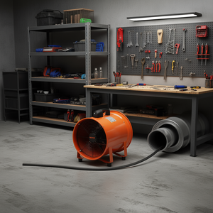Ventilateur cylindrique Vevor 8 pouces 195W 1070CFM, souffleur industriel avec tuyau de ventilation de 33 pieds pour l'évacuation des gaz d'échappement en atelier - Product Image 2