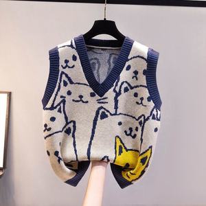 Pull Vintage en tricot pour femmes, manteau col en V, pull mignon, pull en tricot ample, haut court de dessin animé, <span class=keywords><strong>gilet</strong></span> pour femmes, Tops à la mode - Product Image 4