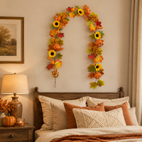 Guirlande artificielle longue pour décoration suspendue de Thanksgiving, motif vigne d'automne chaude, tournesol, citrouille, feuilles d'érable et baies, pour cheminée et cadre de porte