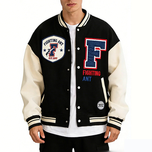 Veste bomber en laine brodée avec patch en chenille Fighting <span class=keywords><strong>Ant</strong></span> Streetwear, veste de baseball d'hiver pour hommes - Product Image 1